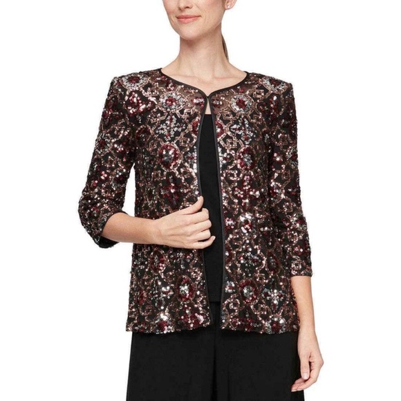 NWT Alex Evenings Mock Attached Sequin Jacket Black Cami Set Blouse Sz 3X - Picture 1 of 8
